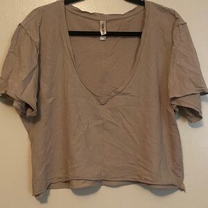 Casual V-Neck Tan Crop Top